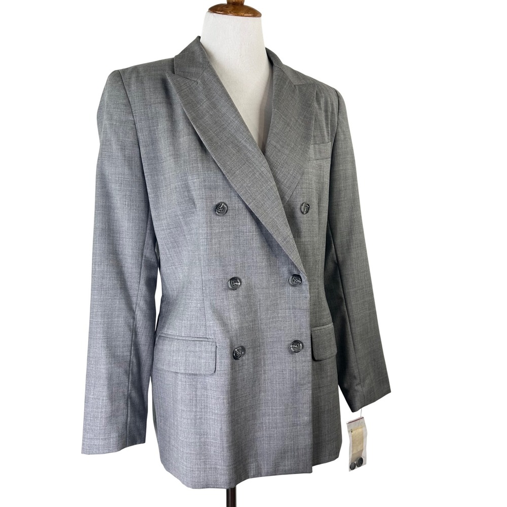 NWT Brooks Brothers Gray 100% Wool Double Breasted Blazer Jacket Womens 10